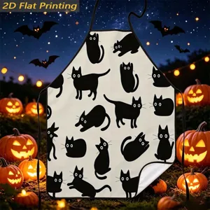 Halloween black cat print kitchen apron for festive home cooking and baking decor.