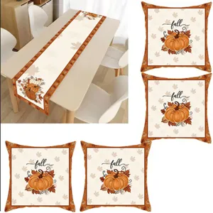 Thanksgiving autumn pumpkin table runner and pillow cover set for home sofa decor.