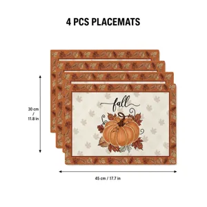 Fall Thanksgiving placemats set of 4, autumn pumpkin maple leaf table mats for dining room home decor 30x45cm