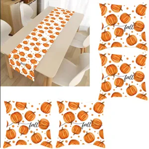 Thanksgiving fall pumpkin table runner and pillow covers set for autumn home decor.