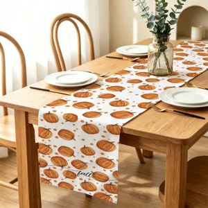Thanksgiving pumpkin table runner for dining room decor, autumn seasonal fabric table runner.