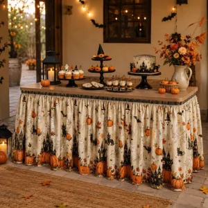 Φούστα τραπεζιού Halloween κολοκύθα κάστρο φάντασμα εκτύπωση ύφασμα πάρτι δεξίωση