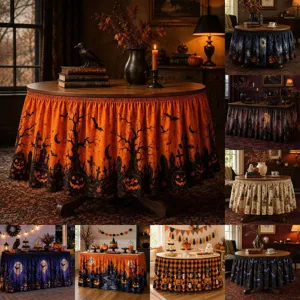 Halloween Table Skirt Pumpkin Castle Ghost Printed Party Banquet Decoration Table Cloth Holiday Home Decor Events Supplies