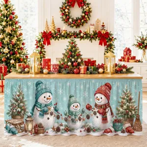 Festliche Weihnachtstischdecke mit niedlichem Schneemann Print, wasserdichte Party Deko.