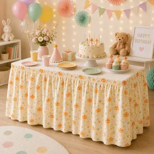 Ländlicher Blümchen Rüschen Tischrock Polyester Tischdecke für Party Heimdeko Staub