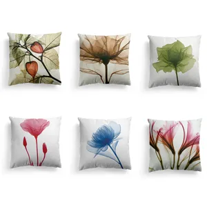 Nouveau Style Chinois Botanique Floral Imprimé Coton Lin Housse de Coussin Carré Décoratif Taie d'Oreiller Pour Maison Canapé