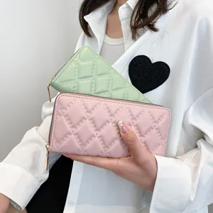 Dames lange gewatteerde portemonnee PU leer rits clutch tas kaarthouder stijlvol casual