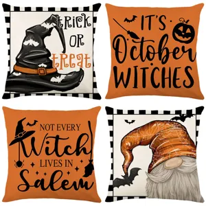 Fodera per Cuscino Decorativa di Halloween Zucca Cappello da Strega Poliestere Federa