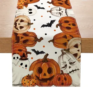Halloween table runner linen fabric cute pumpkin ghost print dining table decor autumn party