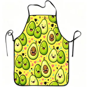 Süße Cartoon Avocado Küchenschürze, gelbe Kochschürze mit fröhlichem Muster für Haushalt.