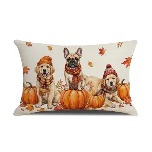 Herbst Erntedank Hund Kürbis Lendenkissenbezug Aquarell Druck Heimtextilien Sofakissen