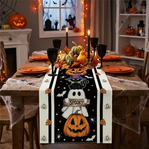 Camino de mesa Halloween gato fantasma calabaza estampado festivo mesa comedor decoración detalle