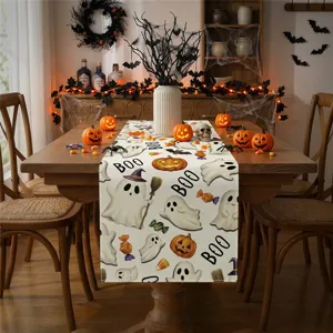 Camino de mesa de Halloween fantasma calabaza estampado mantel para decoración de comedor