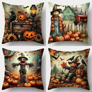Halloween Scarecrow Pumpkin Print Throw Pillow Case American Country Dark Style Festival Sofa Cushion Cover Without Core