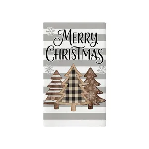 Weihnachten Thema Küche Geschirrtuch Detail, graue Streifen mit karierten Bäumen.