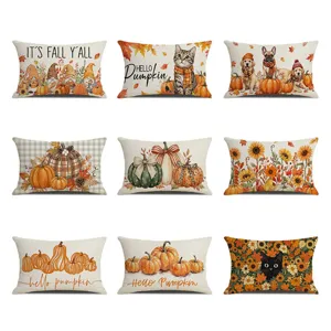 Thanksgiving Kürbis Ahornblatt Kissenbezug Aquarell Gedruckt Lendenkissen Fall Moderne Heimdekoration Für Wohnzimmer