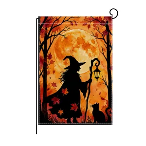 Halloween garden flag digital print courtyard decorative flag autumn witch silhouette banner