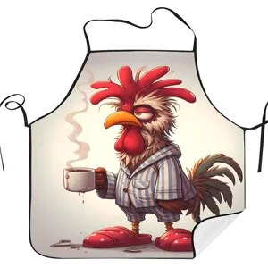 Detailed view of the funny sleepy rooster printed kitchen apron for home cooking.