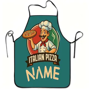 Italian pizza chef print kitchen apron, adjustable cooking bib for home cooking and baking.