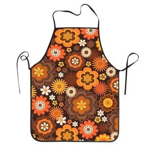 Retro floral print kitchen apron detail, perfect for cooking, baking, and anti-oil tasks.