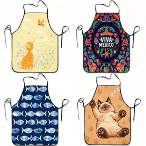 Cute Cartoon Pet Print Kitchen Apron Waterproof Polyester Sleeveless Cooking Baking Apron For Women Kids Household