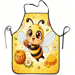 Cute cartoon bee kitchen apron, funny honey pot cooking bib for baking and kitchen work.