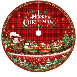 Christmas Tree Skirt Holiday Party Tree Mat Decoration Snowflake Plaid Pattern Polyester Tree Surround