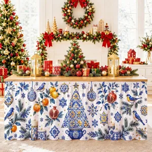 Weihnachtstisch Rock wasserdicht blau weiß Porzellan Feiertag Dekor für Esszimmertisch Details