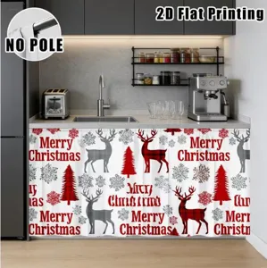 Christmas Cabinet Curtain Waterproof Polyester Holiday Table Skirt 2D Print Home Decor