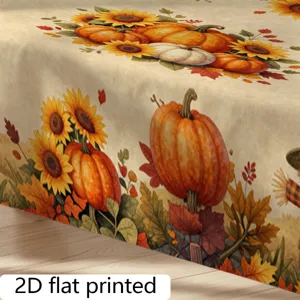 Herbst Erntedank Tischdecke mit Kürbis und Sonnenblumen Motiv, dekorativer Stoff.