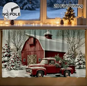 Christmas holiday curtain valance 2D flat printing winter snow red truck decoration