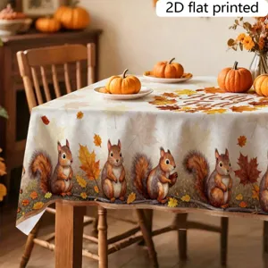 Tovaglia autunnale del Ringraziamento con simpatici scoiattoli e zucche per decorare la casa.