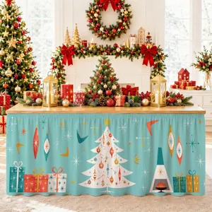 Weihnachtstischrock wasserdichte festliche Dekoration für Esstisch Schrank retro Stil