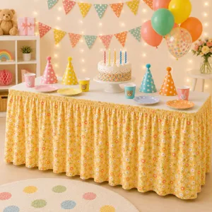 Ländlicher Tischrock mit Blumenmuster für Partytisch aus Polyester Heimtextilie staubdicht