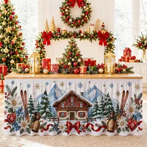Weihnachtstischrock wasserdicht Polyester festliche Tischdeko Winter Schneelandschaft