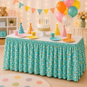 Gänseblümchen Blumen Tischrock plissierte Polyester Tischabdeckung für Party neu
