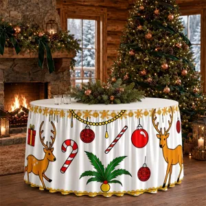 Weihnachten Polyester Wasserdicht Tischrock Rentier Schneeflocke Muster Rechteckige Tischdecke Für Feiertagsparty Küche Schrank Dekor