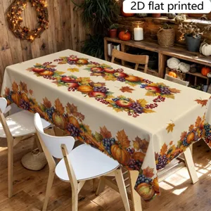 Tovaglia autunnale del Ringraziamento con zucca e stampa di foglie per decorare la cucina.