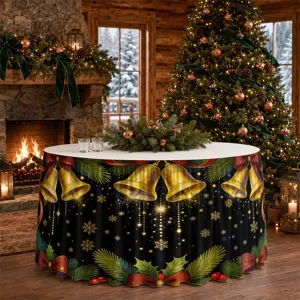 Weihnachtstischrock wasserdicht Polyester runder Esstisch Urlaubs-Party-Dekor Abdeckung
