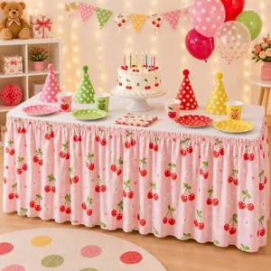 Rosa Kirsche Blumen Tischrock Polyester staubdichte Tischdecke für Heimparty Dekoration