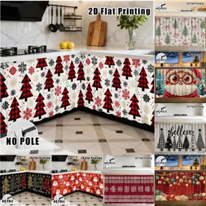 Christmas Polyester Printed Table Skirt Waterproof Cabinet Curtain Festive Santa Claus Tree Plaid Pattern Kitchen Dinner Decorative Dustproof Short Cover