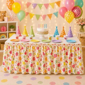 Ländlicher Blumen-Tischrock für Party Polyester Tischdecke Heimtextil Dekoration staubdicht