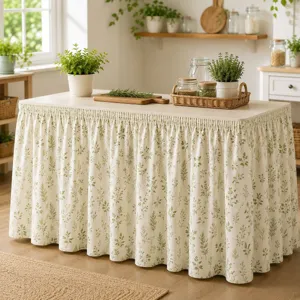 Ländlicher Tischrock Polyester botanischer Druck staubdicht Heimküche Deko Schrankvorhang