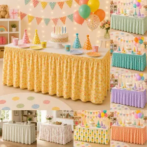 Floraler Tischrock Rüschen Polyester Tischdecke Für Geburtstag Party Home Dekor Staubdicht Schrankabdeckung Landhausstil Tischdekoration Bankett