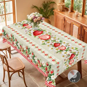 Nappe imprimer fraise marguerite avec bord carreaux rouges housse de table anti poussière 4pcs