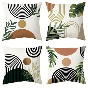Nordic abstract geometric green plant throw pillow cover set for modern home sofa decor