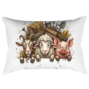 Boerderij dier print detail, schattige geit schaap varken illustratie voor lang lumbaal kussenhoes.