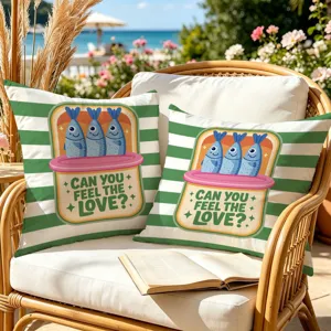 Retro aesthetic sardine print throw pillow cover, perfect for beach resort sofa decor.