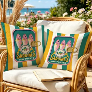American vintage sardine tin printed throw pillow cover coastal sofa cushion cover