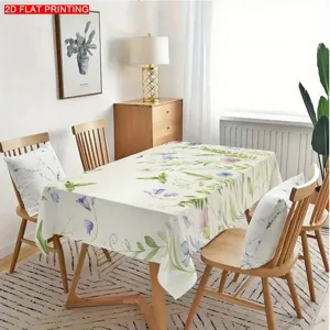 Botanical floral tablecloth showcasing vibrant plant prints in a cozy dining room scene.